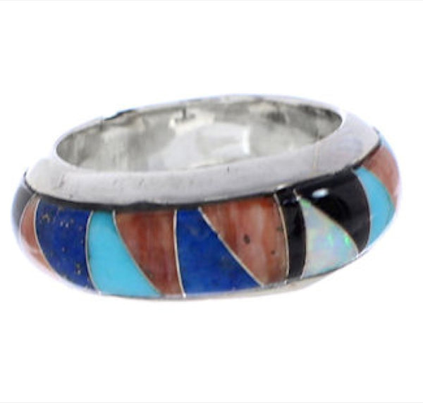 Authentic Sterling Silver Multicolor Inlay Ring Size 7-3/4 TX41906